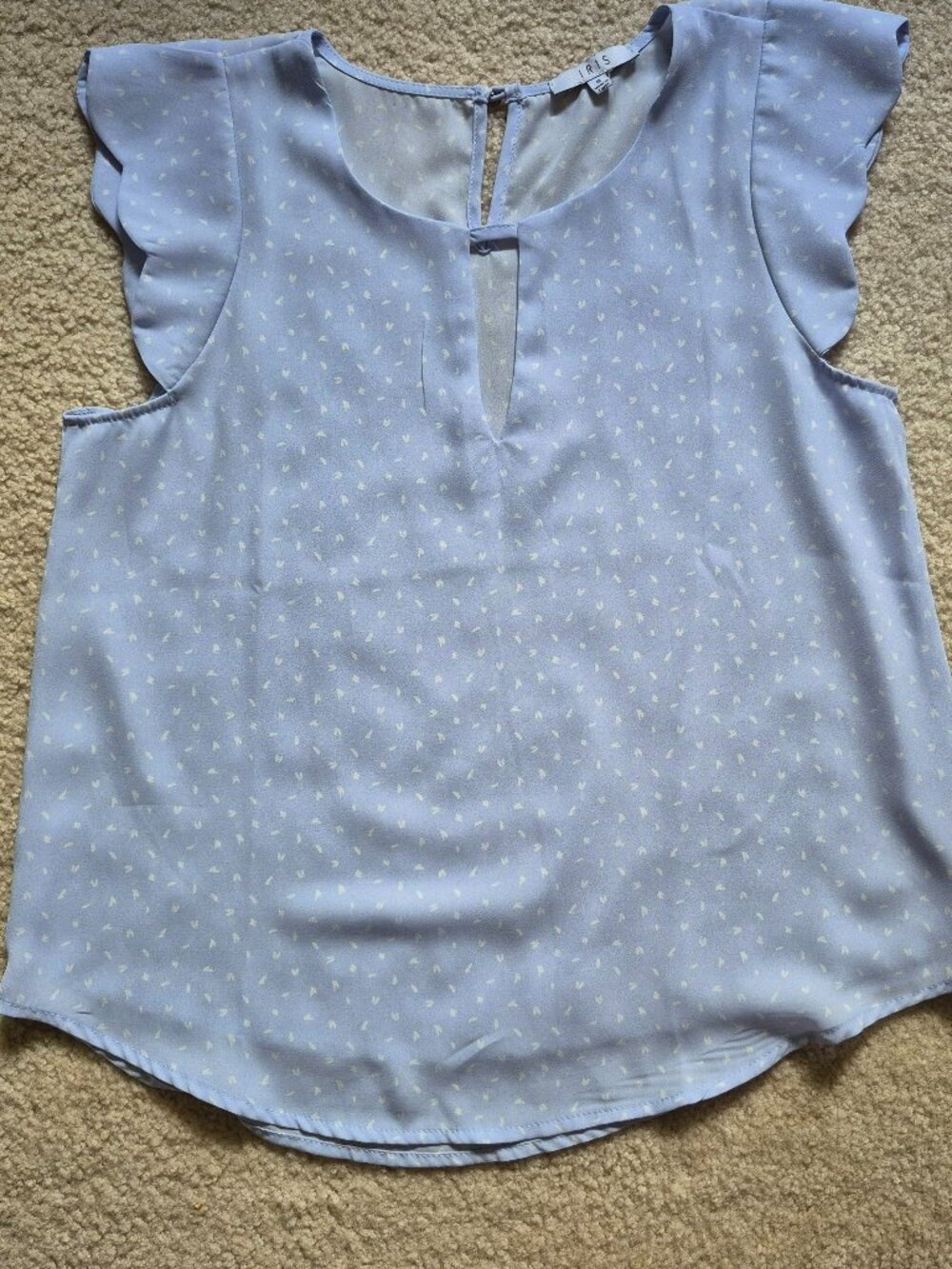 IRIS Light Blue w/White Specs Cap Sleeve Size Small Women's Blouse